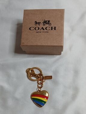 COACH Gold Heart Rainbow Enamel Key Charm